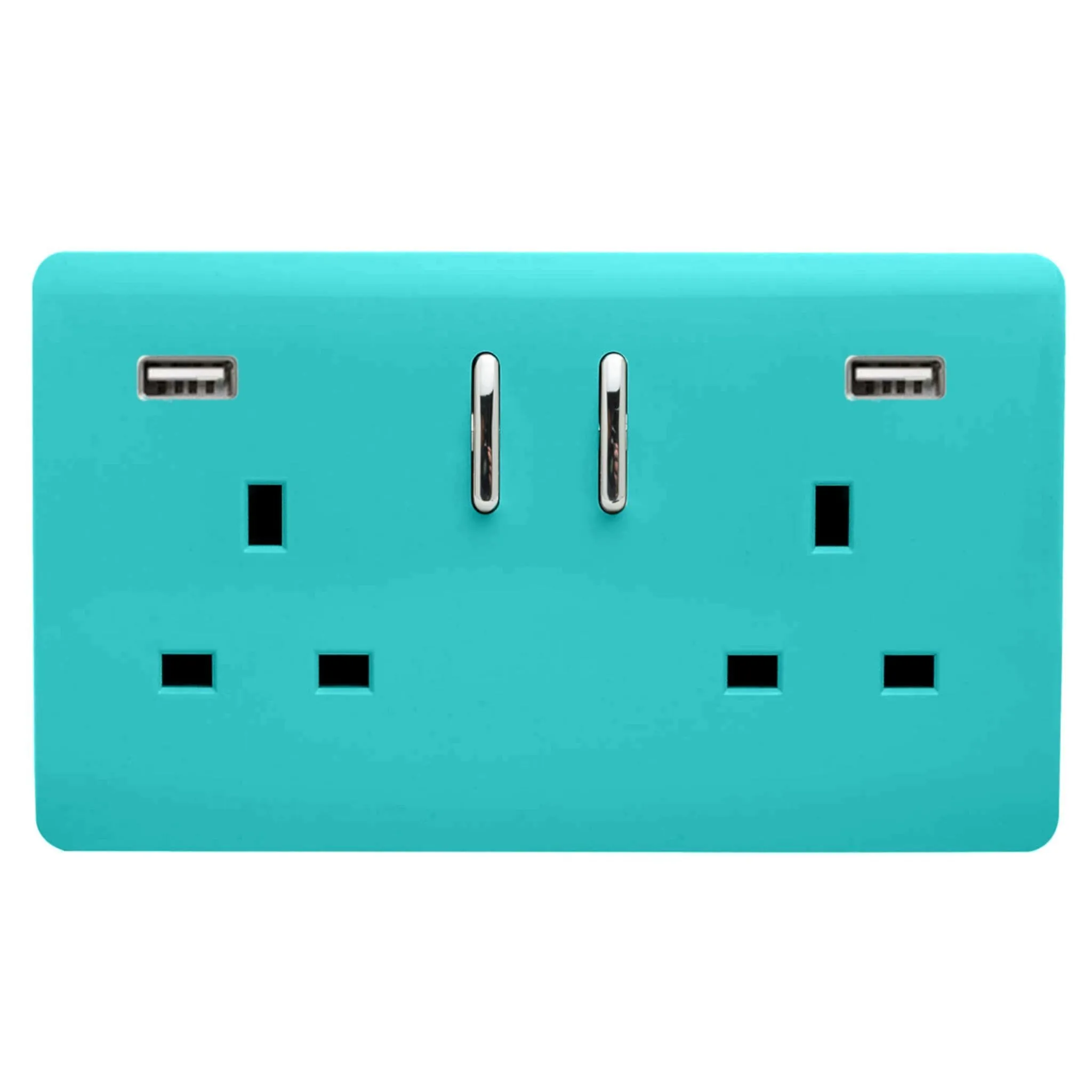 2 Gang 13Amp Short S/W Double Socket With 2x3.1Mah USB Bright Teal